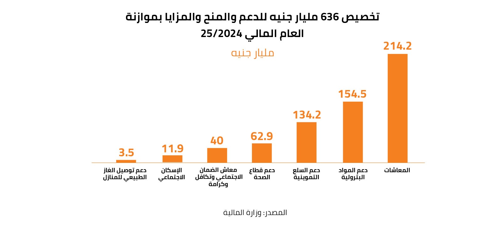 تخصيص 636 مليار جنيه للدعم والمنح والمزايا بموازنة العام المالي 2024/25